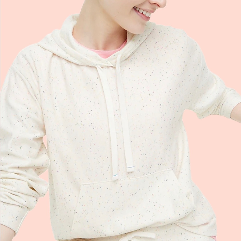 J. CREW 🆕 SPECKLED IVORY HOODED PULLOVER. Size Medium